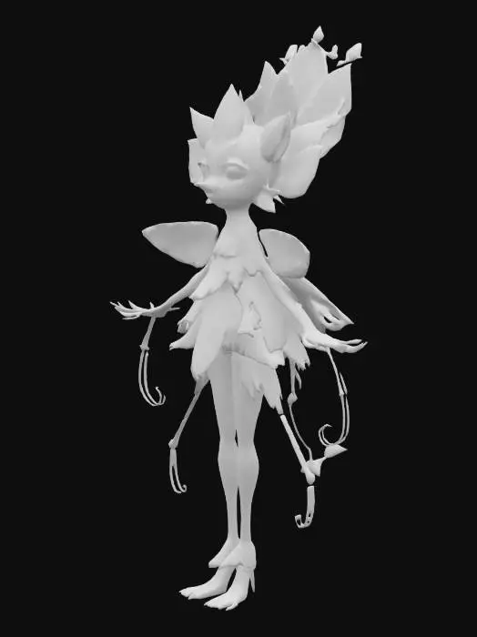 3D model for Extreme etherical flower antropomorphic creature, Stylized, Highly Detailed, Symmetrical Body