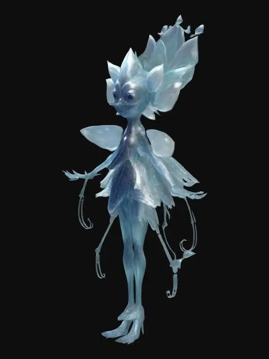 3D model for Extreme etherical flower antropomorphic creature, Stylized, Highly Detailed, Symmetrical Body