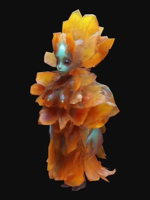 3D model for Extreme etherical flower antropomorphic creature, Stylized, Highly Detailed, Symmetrical Body