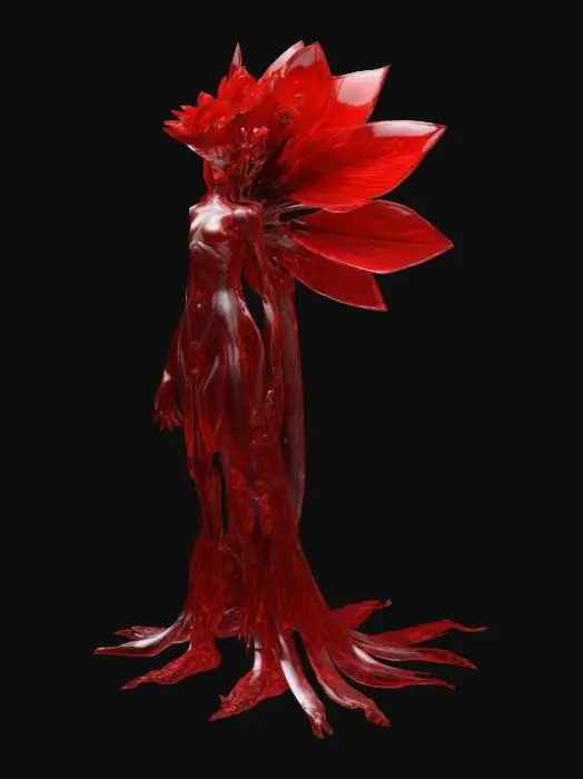 3D model for Extreme etherical flower antropomorphic creature, Stylized, Highly Detailed, Symmetrical Body