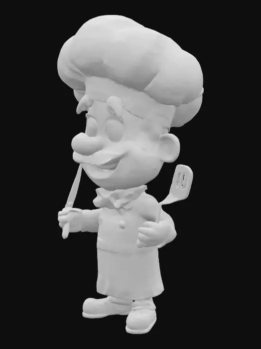 3D model for cartoon chef  with knife and spatula with Exaggerated face features