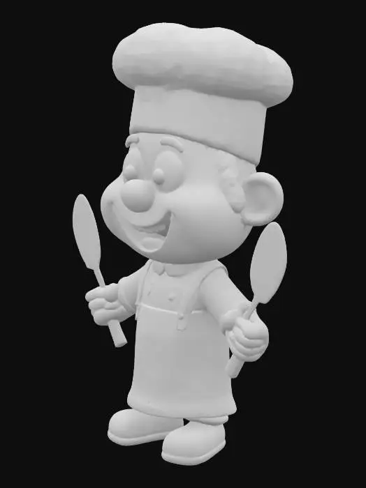 3D model for cartoon chef  with knife and spatula with Exaggerated face features