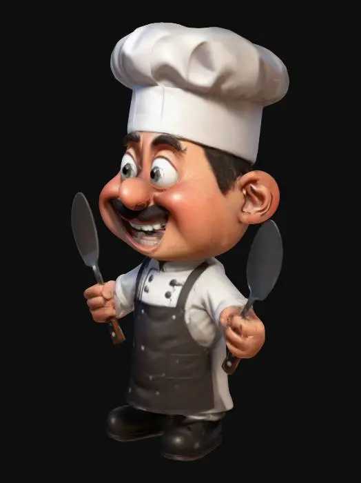 3D model for cartoon chef  with knife and spatula with Exaggerated face features