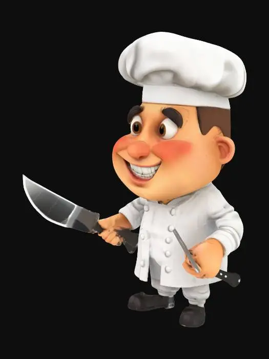 3D model for cartoon chef  with knife and spatula with Exaggerated face features