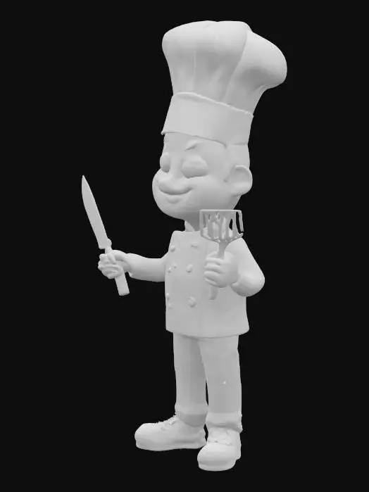 3D model for cartoon chef  with knife and spatula with Exaggerated face features