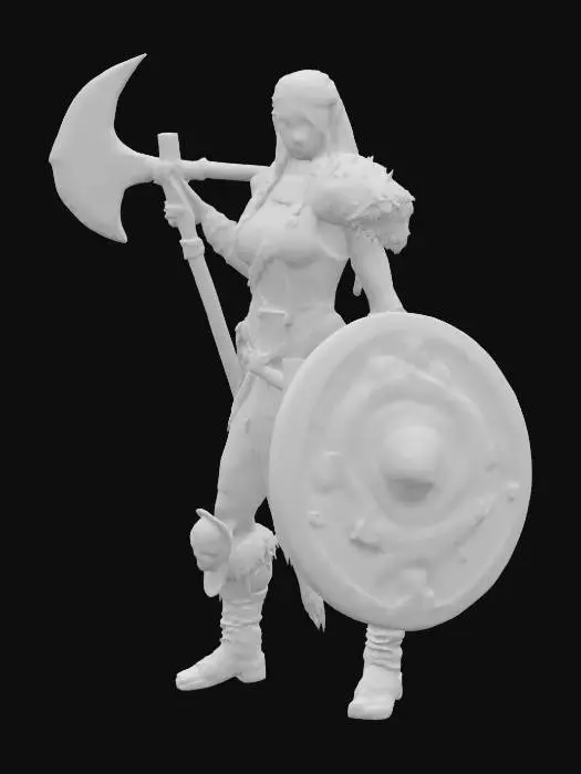 3D model for Fantasy, Female Barbarian, Dungeons and Dragons style, Highly Detailed, Full Body, Battle Pose