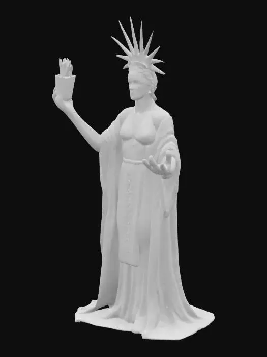 3D model for Fantasy, Highly Detailed, Full Body, A-pose, very musculair and smooth hybrid Humanoid  a randomized combination of an The statue of Liberty and MCDonald's