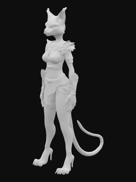 3D model for Fantasy, Female Tabaxi, Dungeons and Dragons style, Highly Detailed, Full Body, 