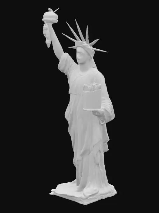 3D model for Fantasy, Highly Detailed, Full Body, A-pose, very musculair and smooth hybrid Humanoid  a randomized combination of an The statue of Liberty and MCDonald's