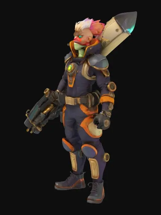 3D model for league of legends style, Heimerdinger, alien or hextech or rocket launcer, high quality, Highly Detailed, Full Body, Symmetrical Body