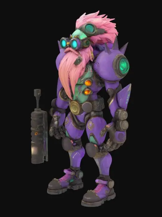 3D model for league of legends style, Heimerdinger, alien or hextech or rocket launcer, high quality, Highly Detailed, Full Body, Symmetrical Body