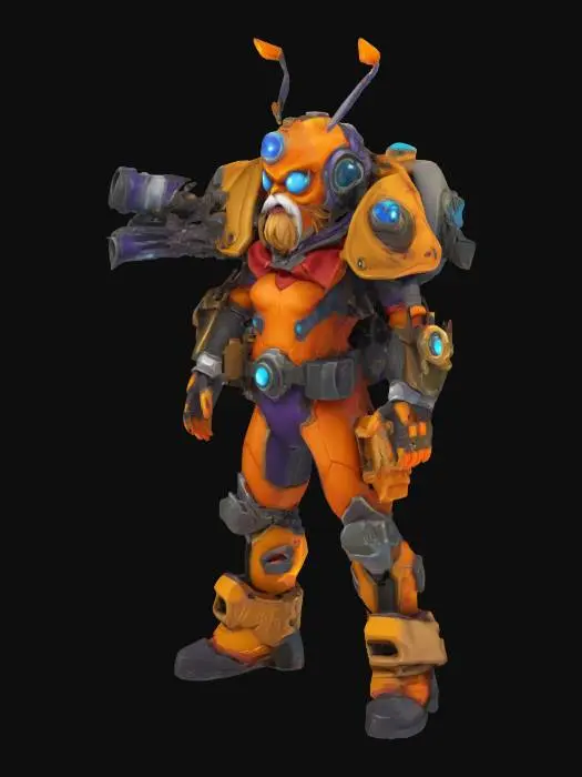 3D model for league of legends style, Heimerdinger, alien or hextech or rocket launcer, high quality, Highly Detailed, Full Body, Symmetrical Body