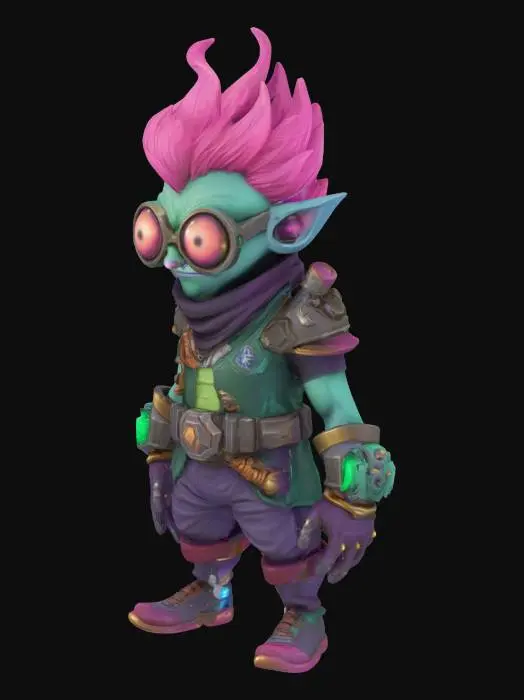 3D model for league of legends style, Heimerdinger, alien or hextech or rocket launcer, high quality, Highly Detailed, Full Body, Symmetrical Body
