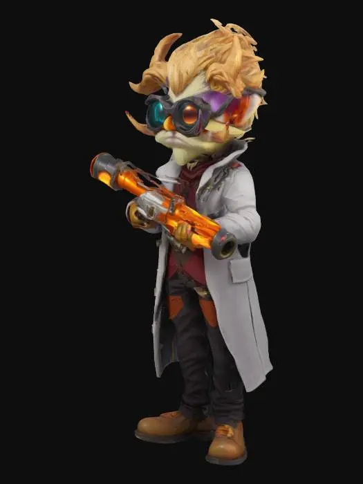 3D model for league of legends style, Heimerdinger, alien or hextech or rocket launcer, high quality, Highly Detailed, Full Body, Symmetrical Body