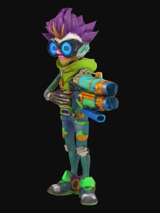 3D model for league of legends style, Heimerdinger, alien or hextech or rocket launcer, high quality, Highly Detailed, Full Body, Symmetrical Body