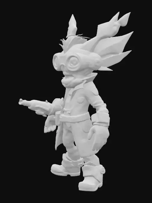 3D model for league of legends style, Heimerdinger, alien or hextech or rocket launcer, high quality, Highly Detailed, Full Body, Symmetrical Body