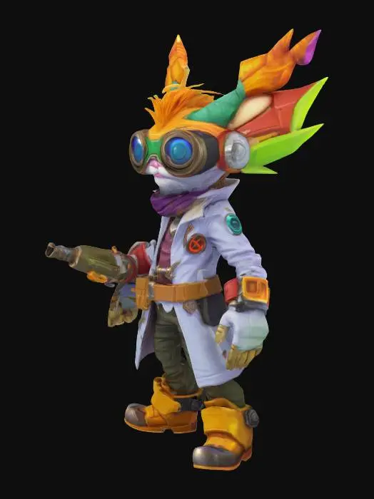 3D model for league of legends style, Heimerdinger, alien or hextech or rocket launcer, high quality, Highly Detailed, Full Body, Symmetrical Body