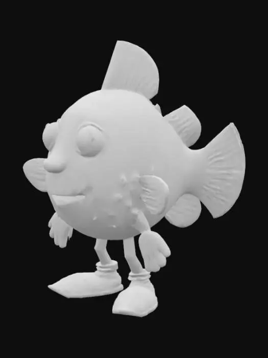 3D model for humanoid cartoon walking clownfish, arms, legs, smooth, flower power,, Ultra Realistic, A-pose, Symmetrical Body, Full Body, Highly Detailed,  heavy steampunk style