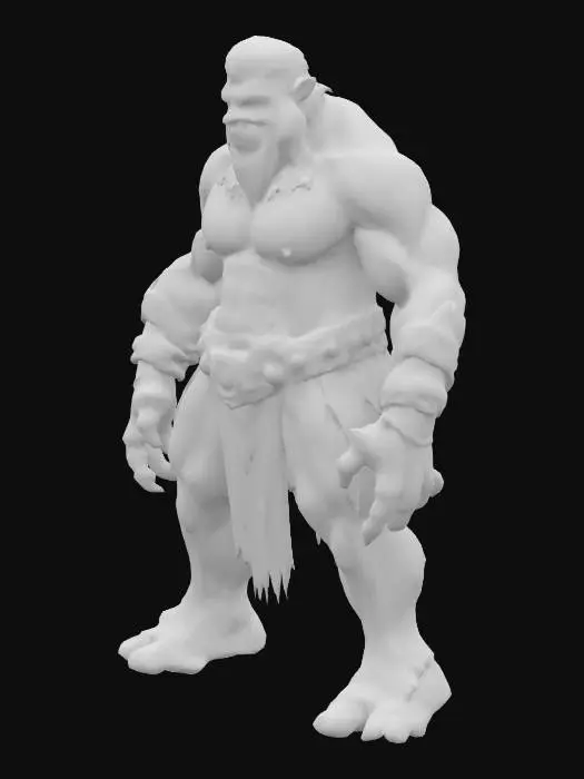 3D model for Create a highly detailed, ultra-realistic, smooth, anthropomorphic creature with an ultra muscular, warrior-like physique and broad shoulders 400 cm. The creature should be adorned with loincloth leather and gems that accentuates its already impressive physique, he creatures face should be expressive, with a fierce determination in its eyes. Extreme steampunk style. Full Body, a-pose. Super high quality, especial on the inside of the legs and arms. No loose parts.