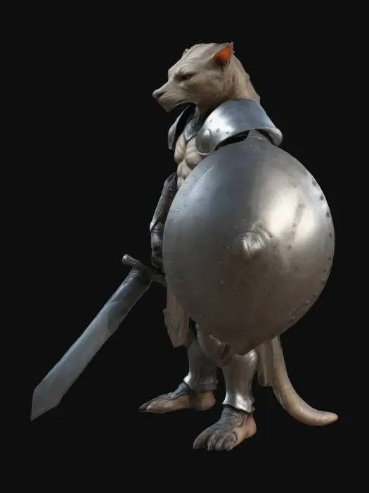 3D model for Create a highly detailed, ultra-realistic, smooth, anthropomorphic creature with an ultra muscular, wearing a warriors armour, with 400 cm broad shoulders . The creature is heavily armed. Full Body, a-pose. Super high quality, especial on the inside of the legs and arms. No loose parts.