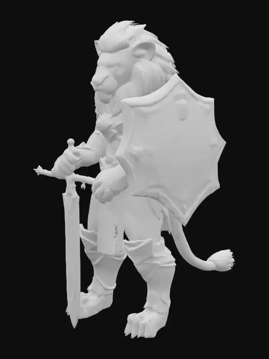 3D model for fantasy antropomorphic creature with a lion head, legue of legend style, Highly Detailed, Full Body, Medieval, Medieval, Medieval