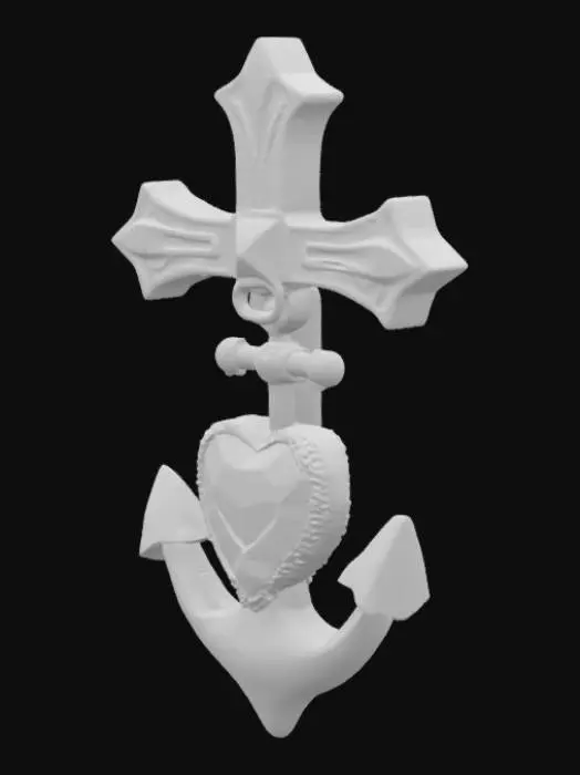 3D model for #emblem#, Christian Emblem of a cross (or crucifix), an anchor, and a heart,  ultra high quality on all sides