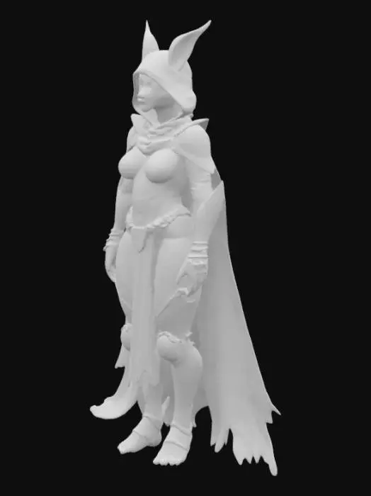 3D model for Highly Detailed, Battle Pose, Fantasy, Female Tabaxi, extreme muscular, Blue cloack Dungeons and Dragons style, Highly Detailed, Full Body, wears a  a Shiny polished suit of armor