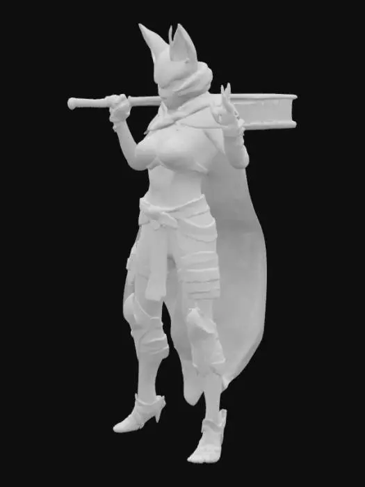 3D model for Highly Detailed, Battle Pose, Fantasy, Female Tabaxi, extreme muscular, Blue cloack Dungeons and Dragons style, Highly Detailed, Full Body, wears a  a Shiny polished suit of armor