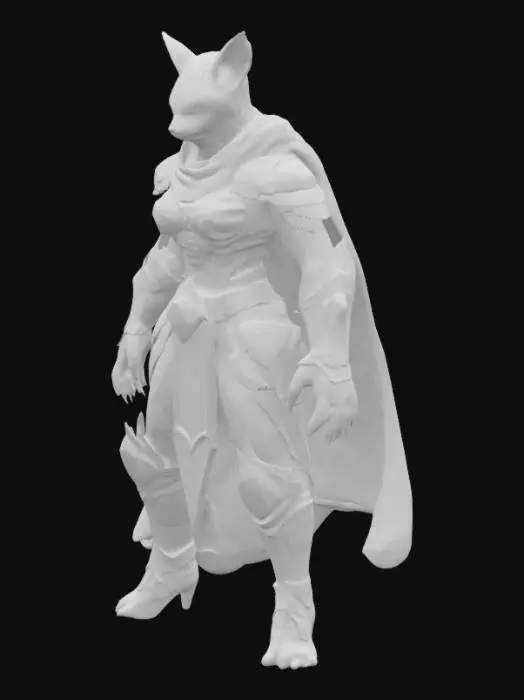 3D model for Highly Detailed, Battle Pose, Fantasy, Female Tabaxi, extreme muscular, Blue cloack Dungeons and Dragons style, Highly Detailed, Full Body, wears a  a Shiny polished suit of armor