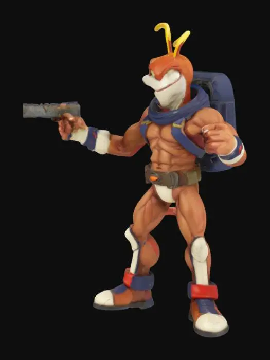 3D model for Highly Detailed, Battle Pose, Fantasy, Earthworm Jim, extreme muscular, differend facial expressions , Highly Detailed, Full Body, 
