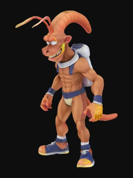 3D model for Highly Detailed, Battle Pose, Fantasy, Earthworm Jim, extreme muscular, differend facial expressions , Highly Detailed, Full Body, 