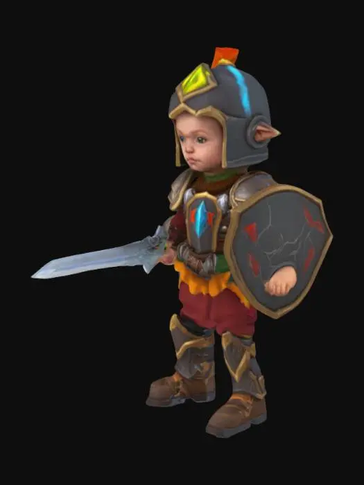 3D model for Fantasy Toddler warrior, world of warcraft style, Game Assets, Highly Detailed