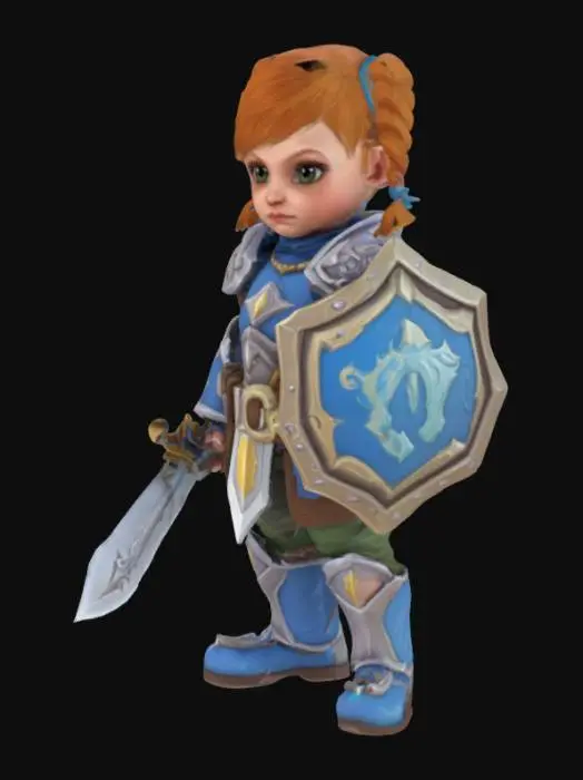 3D model for Fantasy Toddler warrior, world of warcraft style, Game Assets, Highly Detailed