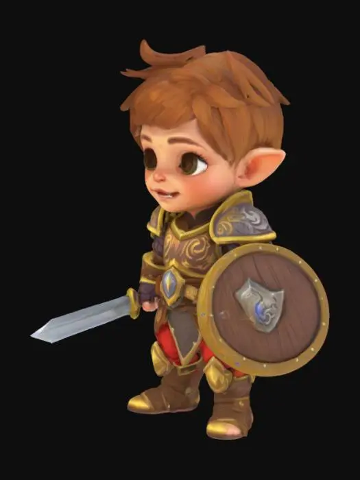 3D model for Fantasy Toddler warrior, world of warcraft style, Game Assets, Highly Detailed