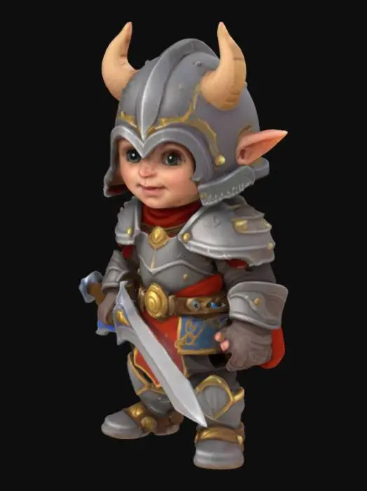 3D model for Fantasy Toddler warrior, world of warcraft style, Game Assets, Highly Detailed