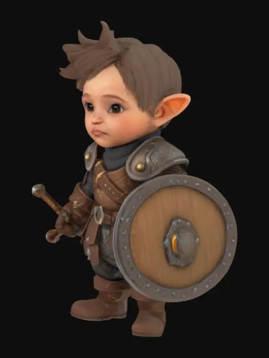 3D model for Fantasy Toddler warrior, world of warcraft style, Game Assets, Highly Detailed