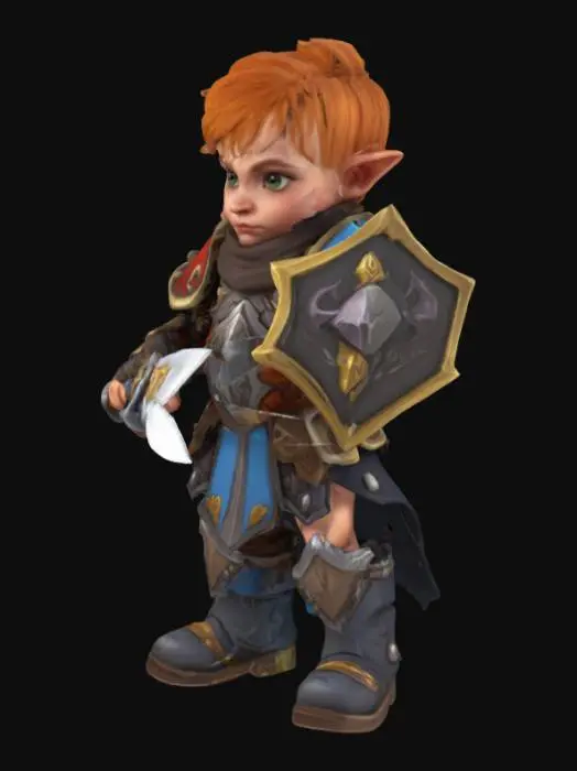 3D model for Fantasy Toddler warrior, world of warcraft style, Game Assets, Highly Detailed
