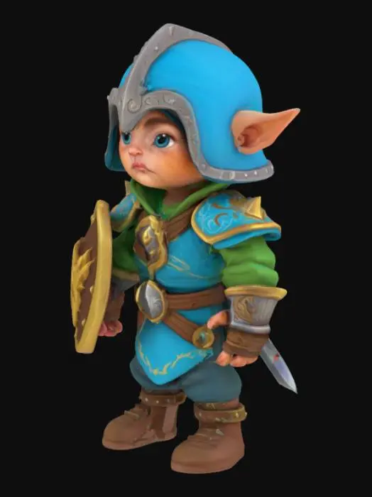 3D model for Fantasy Toddler warrior, world of warcraft style, Game Assets, Highly Detailed