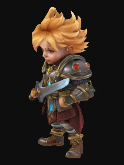 3D model for Fantasy Toddler warrior, world of warcraft style, Game Assets, Highly Detailed
