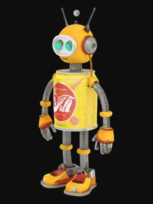 3D model for Create a complete robot from tin cans, food and drink, Stylized, Sci-Fi, Game Assets, Highly Detailed