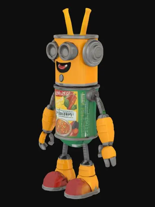 3D model for Create a complete robot from tin cans, food and drink, Stylized, Sci-Fi, Game Assets, Highly Detailed