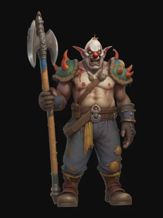 3D model for A giant with one bulbous bulging eye, large festering bumps on his ugly face, armed with sword or axe, legue of legend, pipo de clown and world of warcraft style,