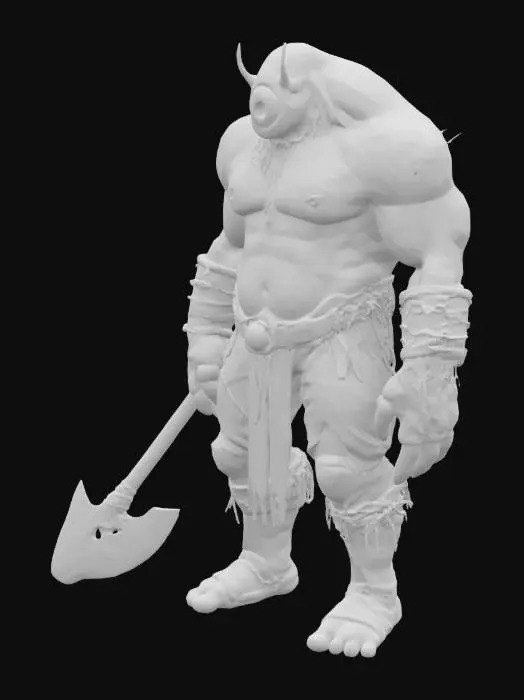 3D model for A giant with one bulbous bulging eye, large festering bumps on his ugly face, armed with sword or axe, legue of legend, pipo de clown and world of warcraft style,