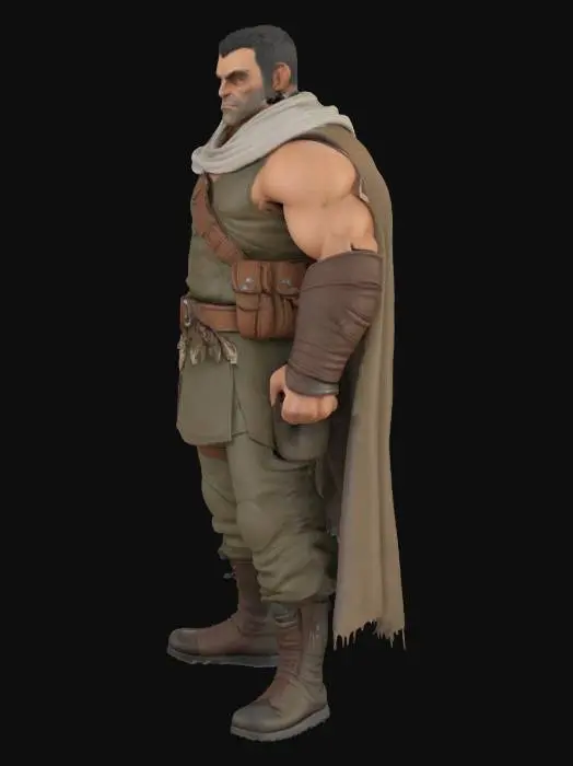 3D model for ultra detailed . comic style. pixar style. art-style :The elder scrolls. . highly clean stylized look. extrem detailed muscular Body. light leather amour. e.game assets.ensure solid printable figurine.