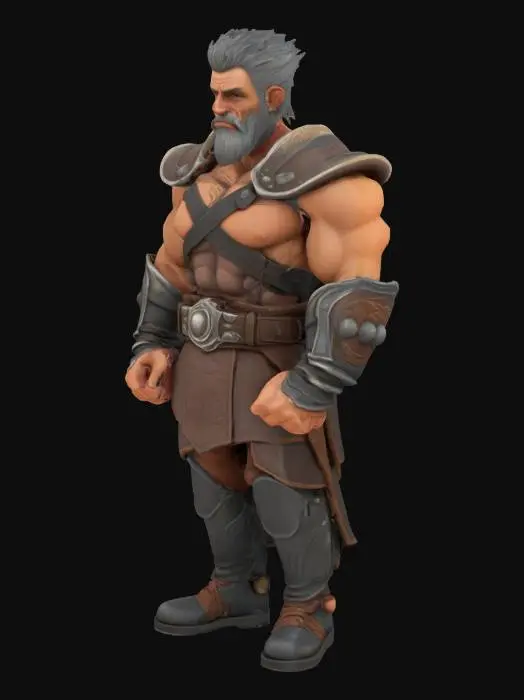 3D model for ultra detailed . comic style. pixar style. art-style :The elder scrolls. . highly clean stylized look. extrem detailed muscular Body. light leather amour. e.game assets.ensure solid printable figurine.