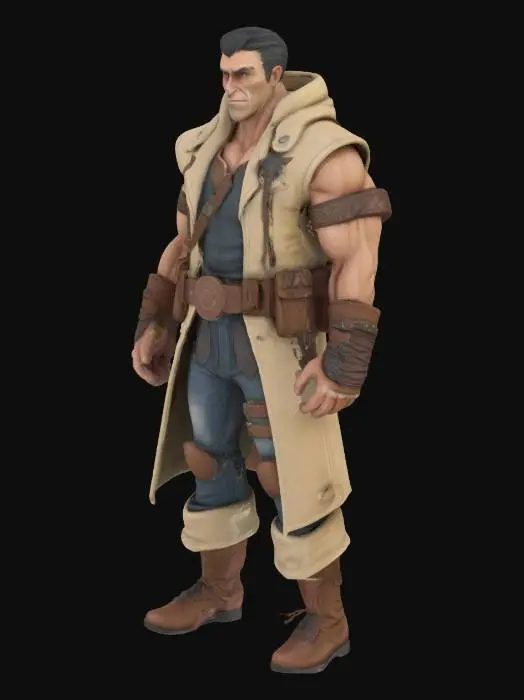 3D model for ultra detailed . comic style. pixar style. art-style :The elder scrolls. . highly clean stylized look. extrem detailed muscular Body. light leather amour. e.game assets.ensure solid printable figurine.