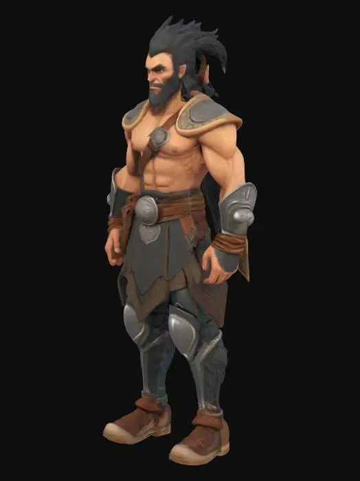 3D model for ultra detailed . comic style. pixar style. art-style :The elder scrolls. . highly clean stylized look. extrem detailed muscular Body. light leather amour. e.game assets.ensure solid printable figurine.