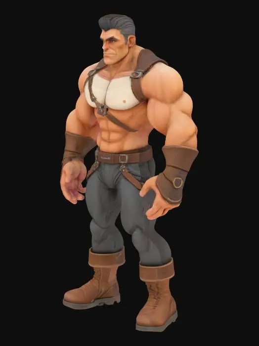 3D model for ultra detailed . comic style. pixar style. art-style :The elder scrolls. . highly clean stylized look. extrem detailed muscular Body. light leather amour. e.game assets.ensure solid printable figurine.