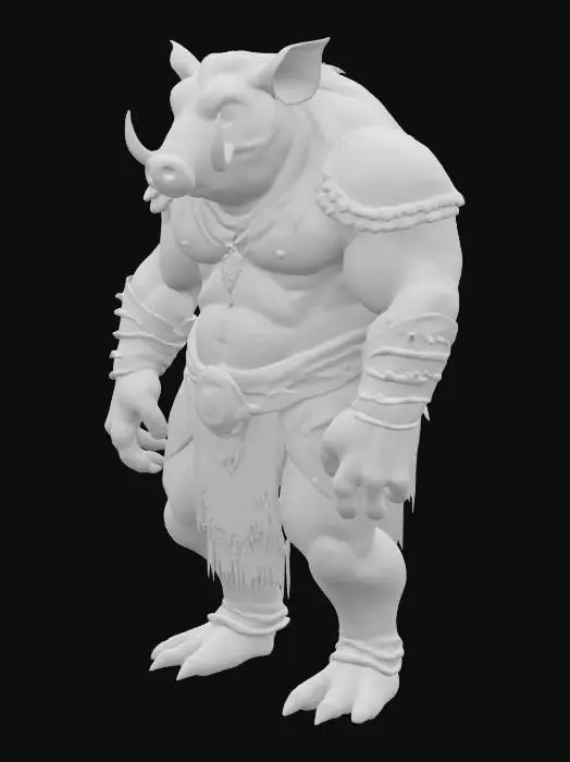 3D model for Ultra detailed, enormous,  muscular, humanoid hybrid warthog warrior, in a colored shining polished nanite armor,crooked mouth armor, enornous bonky crooked teeth and prominent large  tusks and a crooked mouth, with lighting tatoos full body, TAbaxi style, dugeons and dragons style