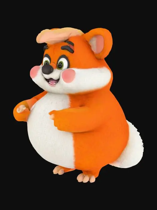 3D model for A textured, cartoon-style, extra large, extra fat anthropomorphic animal character with a spherical shape. The character displays typical wooly, furry and fluffy features such as lush fur, animal-like ears and tail, extra large bulbous, bulging eyes, and a cute nose. Despite the character's size, they exude a warm, friendly aura, inviting viewers into their world, their demeanor expresses joy and contentment.